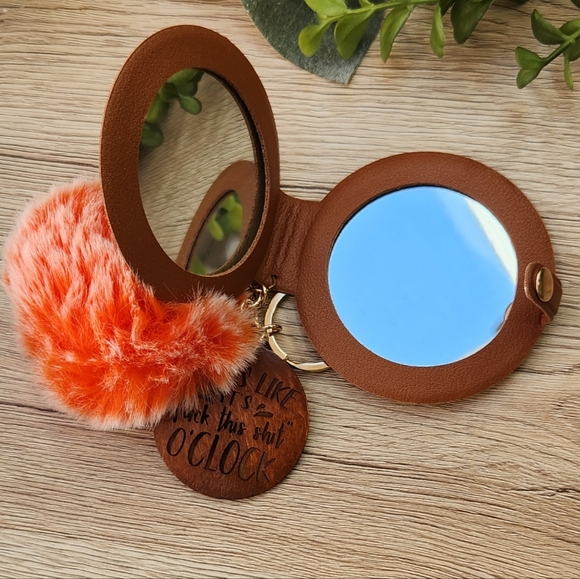 Mirror Keychain and Puff with Laser Engraved Charm - Picture 5 of 9